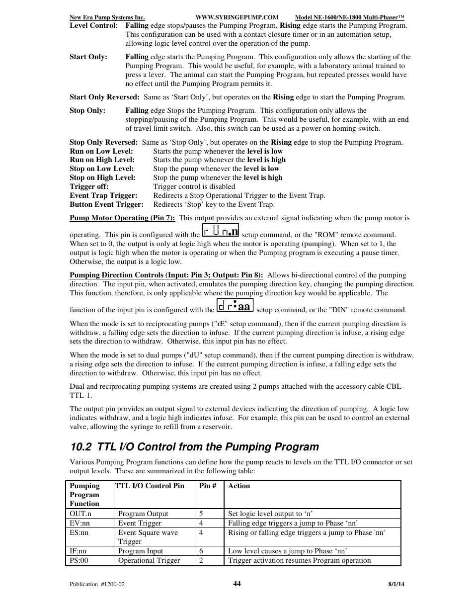 2 ttl i/o control from the pumping program | New Era NE-1600 Multi-Phaser Programmable Syringe User Manual | Page 49 / 54