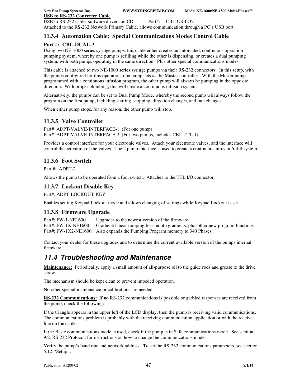 4 troubleshooting and maintenance | New Era NE-1600 Multi-Phaser Programmable Syringe User Manual | Page 52 / 54