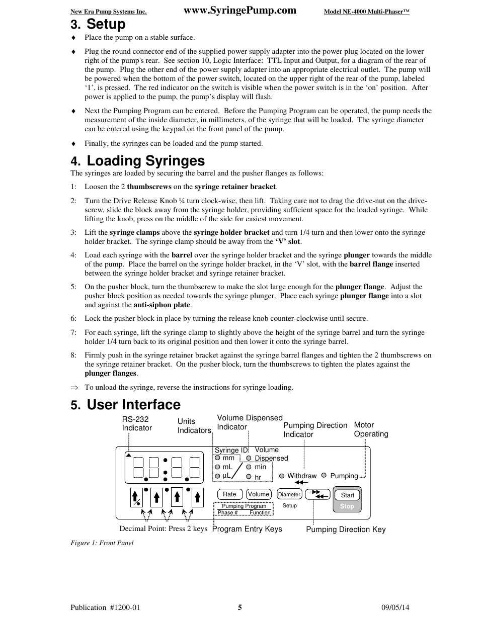 Setup, Loading syringes, User interface | New Era NE-4000 Multi-Phaser Programmable Double Syringe User Manual | Page 10 / 53