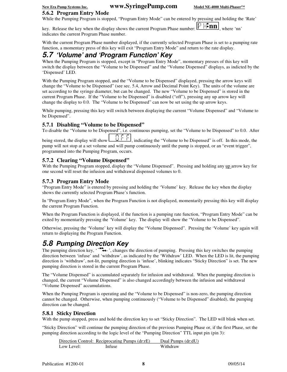 Volume’ and ‘program function’ key, Pumping direction key | New Era NE-4000 Multi-Phaser Programmable Double Syringe User Manual | Page 13 / 53