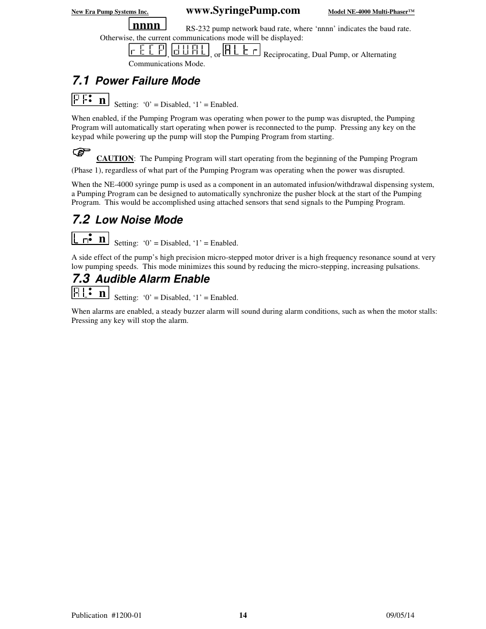 Power failure mode, Low noise mode, Audible alarm enable | New Era NE-4000 Multi-Phaser Programmable Double Syringe User Manual | Page 19 / 53