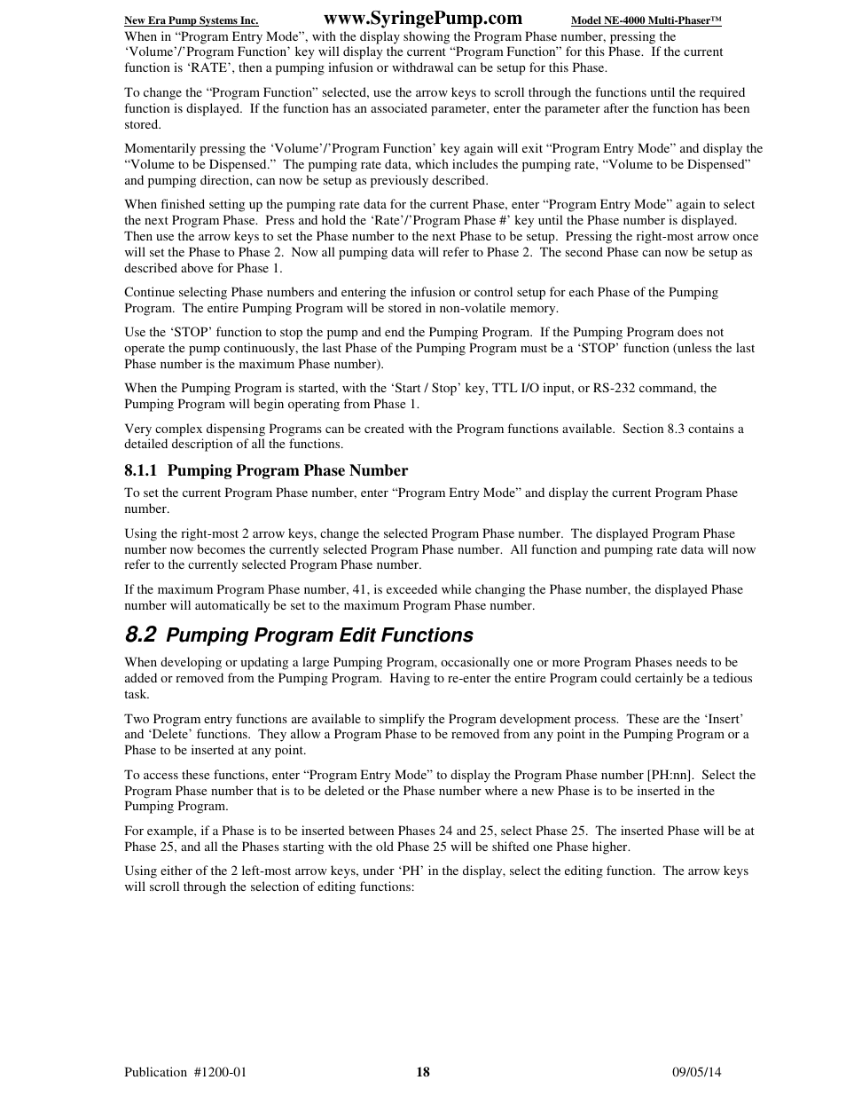 Pumping program edit functions | New Era NE-4000 Multi-Phaser Programmable Double Syringe User Manual | Page 23 / 53