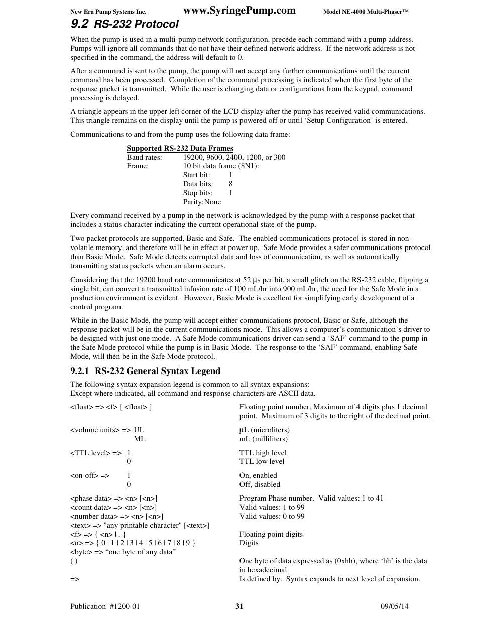Rs-232 protocol | New Era NE-4000 Multi-Phaser Programmable Double Syringe User Manual | Page 36 / 53
