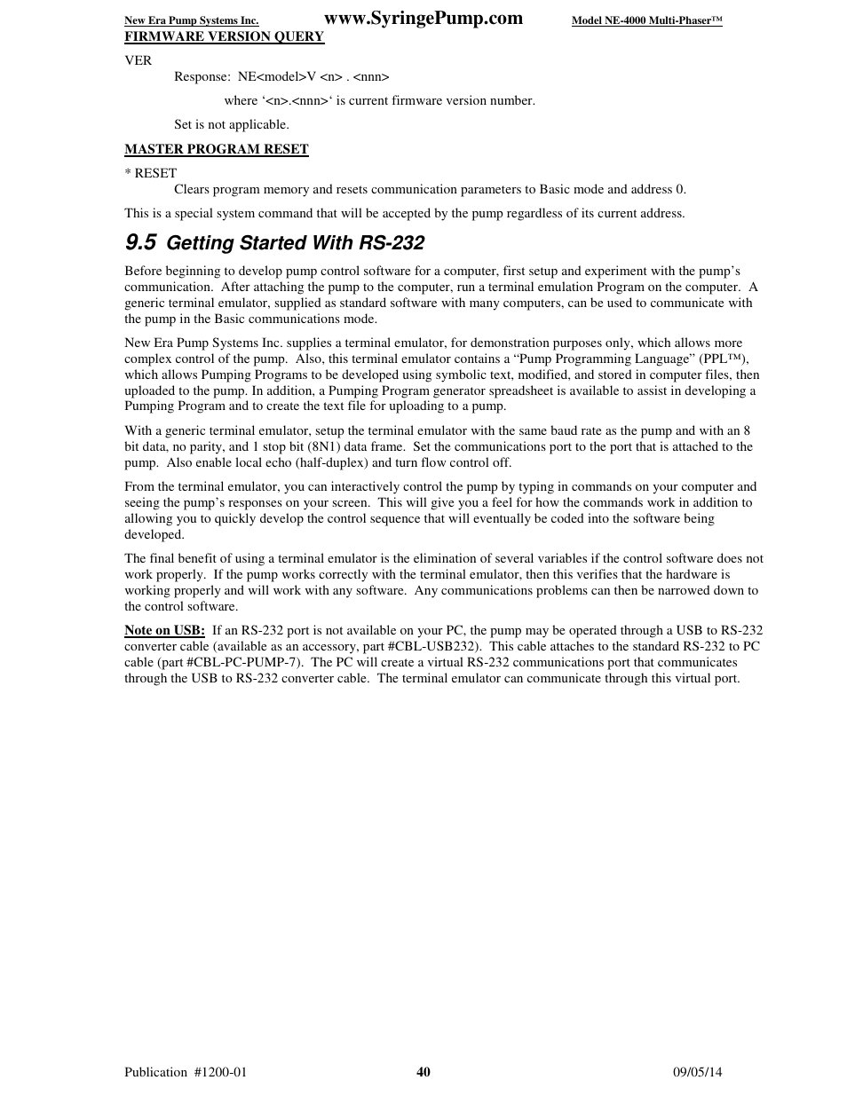 Getting started with rs-232 | New Era NE-4000 Multi-Phaser Programmable Double Syringe User Manual | Page 45 / 53