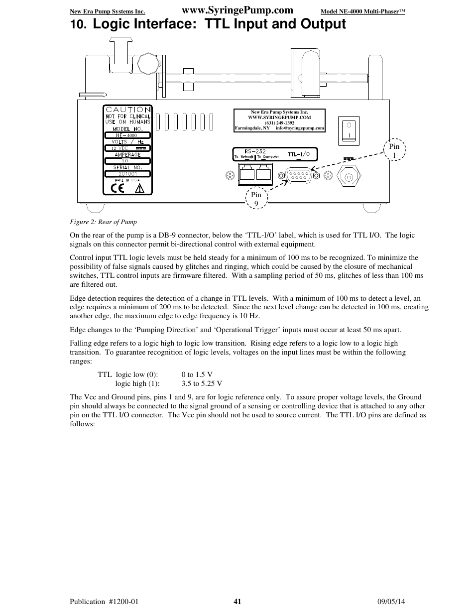 Logic interface: ttl input and output | New Era NE-4000 Multi-Phaser Programmable Double Syringe User Manual | Page 46 / 53