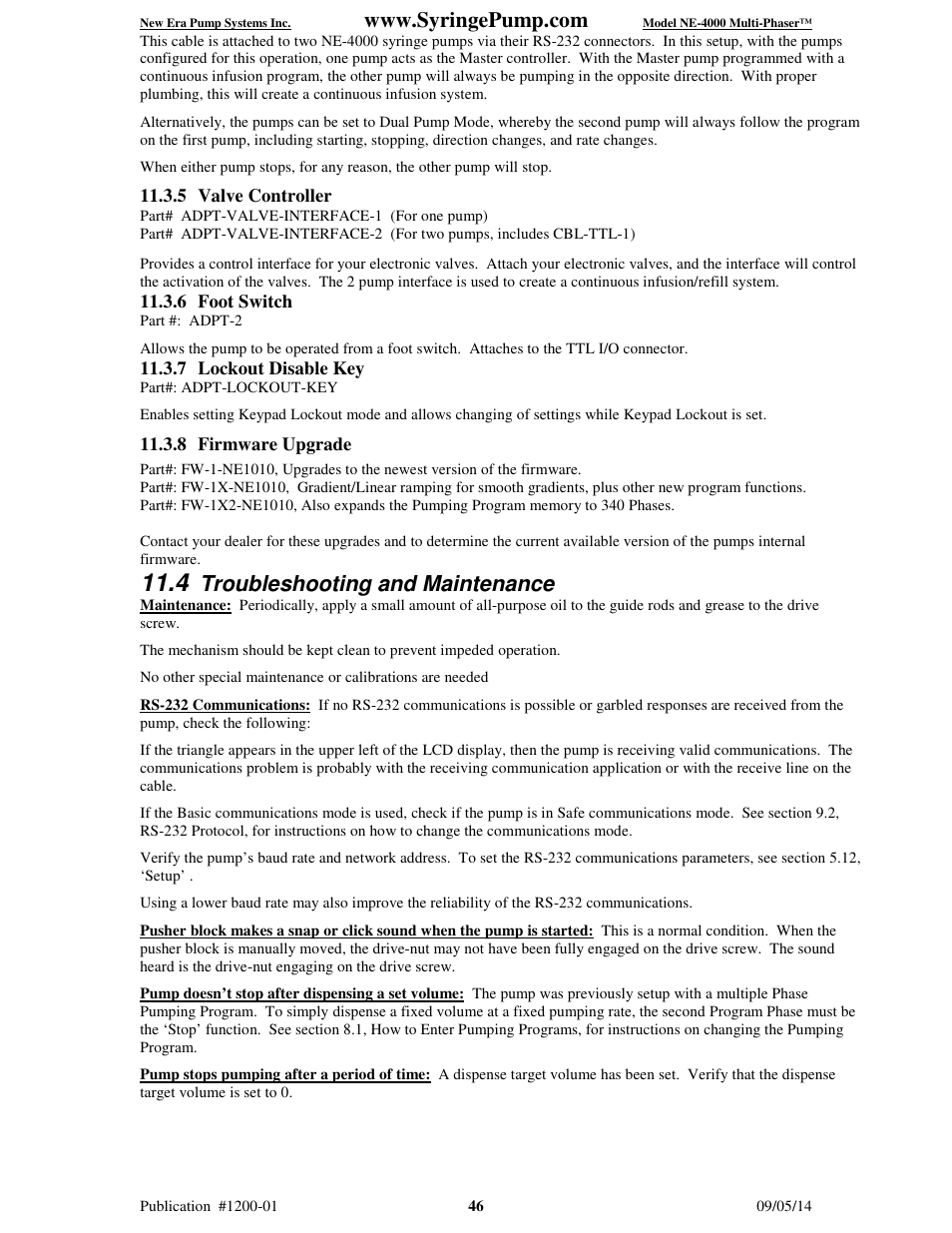 Troubleshooting and maintenance | New Era NE-4000 Multi-Phaser Programmable Double Syringe User Manual | Page 51 / 53