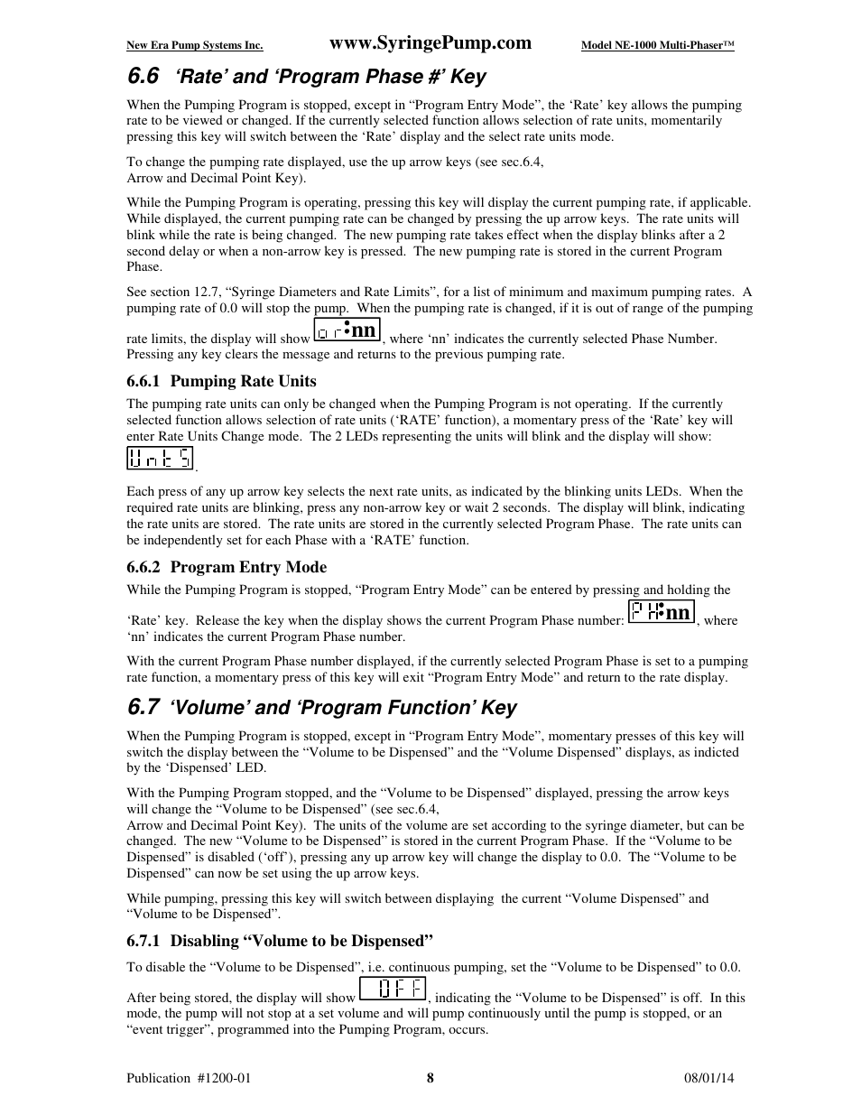 Rate’ and ‘program phase #’ key, Volume’ and ‘program function’ key | New Era NE-1000 Multi-Phaser Programmable Syringe User Manual | Page 13 / 54