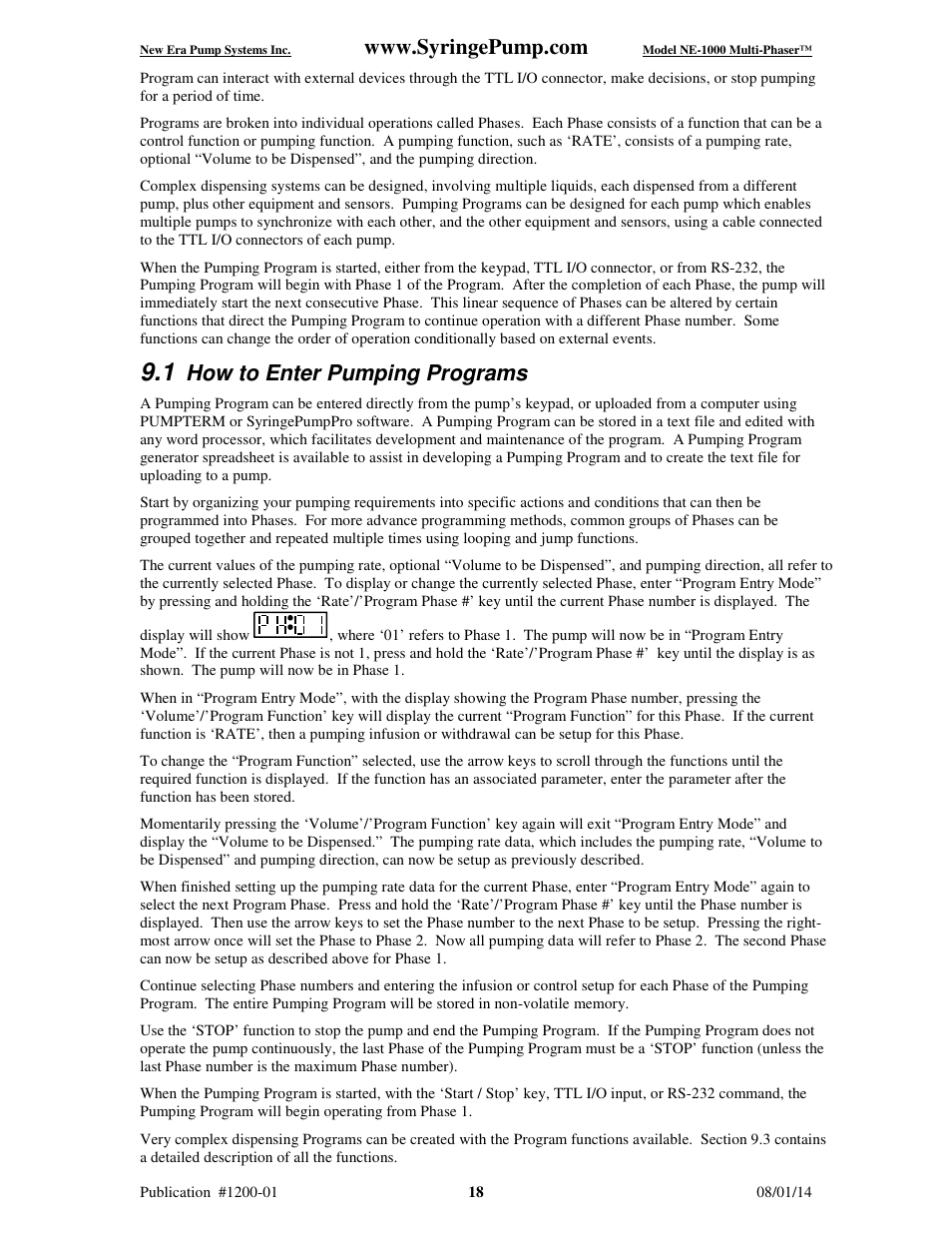 How to enter pumping programs | New Era NE-1000 Multi-Phaser Programmable Syringe User Manual | Page 23 / 54