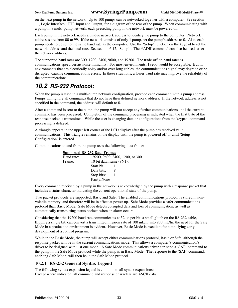 Rs-232 protocol | New Era NE-1000 Multi-Phaser Programmable Syringe User Manual | Page 37 / 54