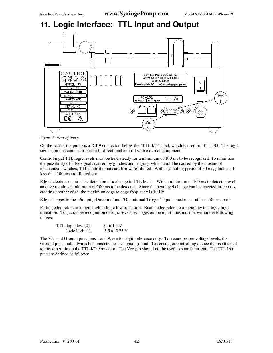 Logic interface: ttl input and output | New Era NE-1000 Multi-Phaser Programmable Syringe User Manual | Page 47 / 54