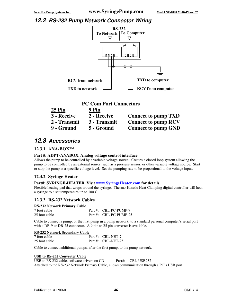 Rs-232 pump network connector wiring, Accessories | New Era NE-1000 Multi-Phaser Programmable Syringe User Manual | Page 51 / 54