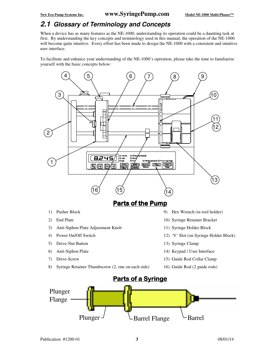 Plunger flange plunger barrel barrel flange | New Era NE-1000 Multi-Phaser Programmable Syringe User Manual | Page 8 / 54