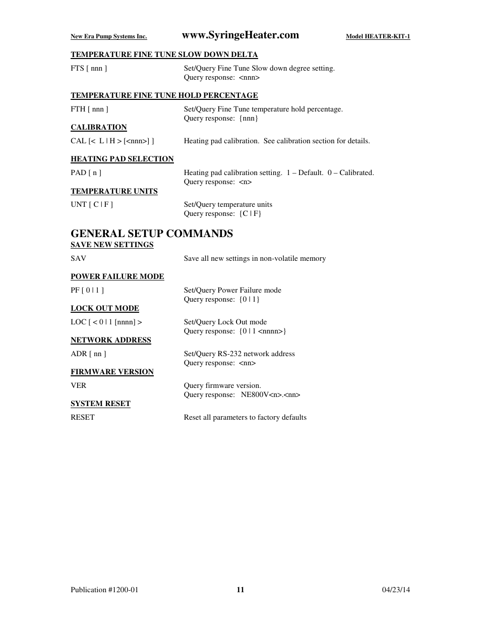 General setup commands | New Era HEATER-KIT-1LG Syringe Heater User Manual | Page 12 / 13