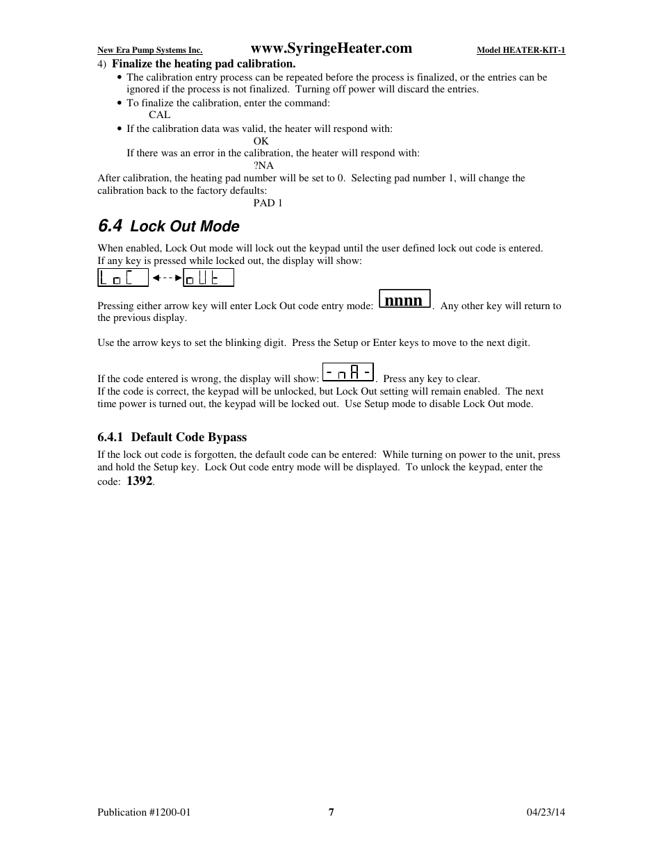 Lock out mode | New Era HEATER-KIT-1LG Syringe Heater User Manual | Page 8 / 13