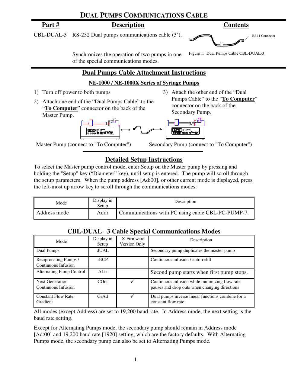 New Era CBL-DUAL-3 RS-232 Dual pumps communications cable (3) User Manual | 9 pages