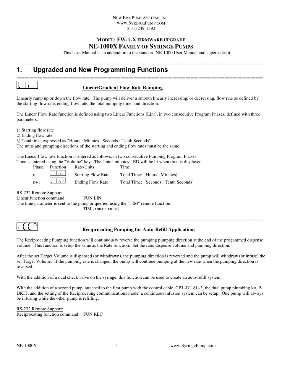 New Era FW-1-X FIRMWARE UPGRADE NE-1000X FAMILY OF SYRINGE PUMPS User Manual | 9 pages