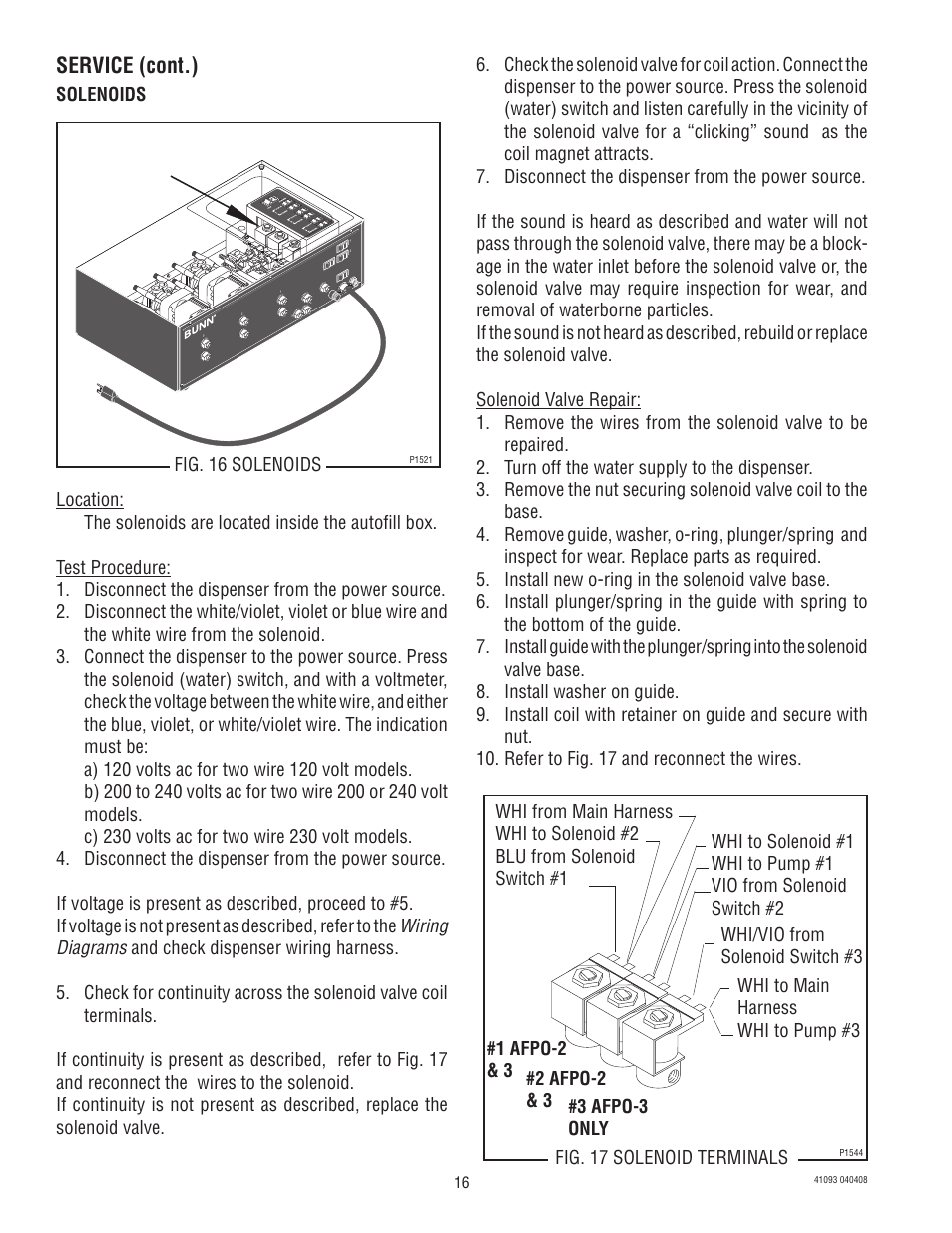 Service (cont.) | Bunn AFPO-3 SL User Manual | Page 16 / 25