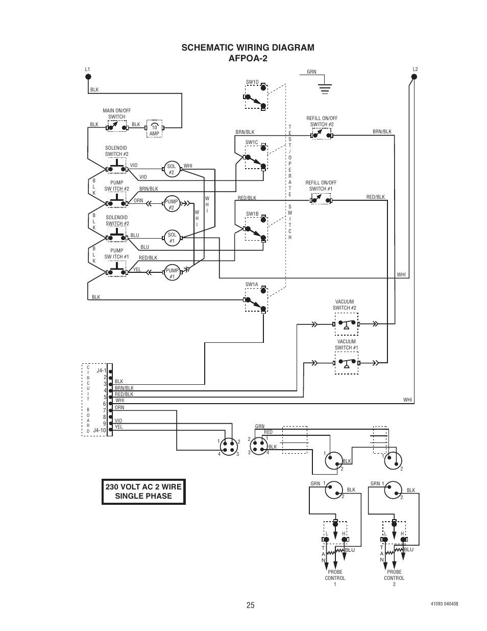 Schematic wiring diagram afpoa-2, 230 volt ac 2 wire single phase | Bunn AFPO-3 SL User Manual | Page 25 / 25