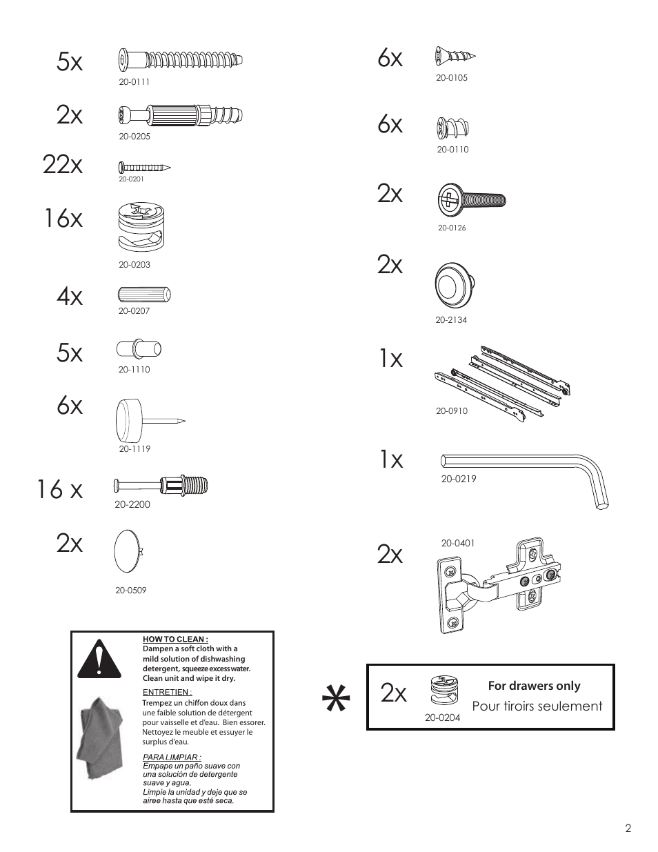 1x 22x, 2x 4x 6x, 6x 5x 2x | 16 x | Nexera Dixie Collection - Desk/Vanity (310803) User Manual | Page 2 / 12
