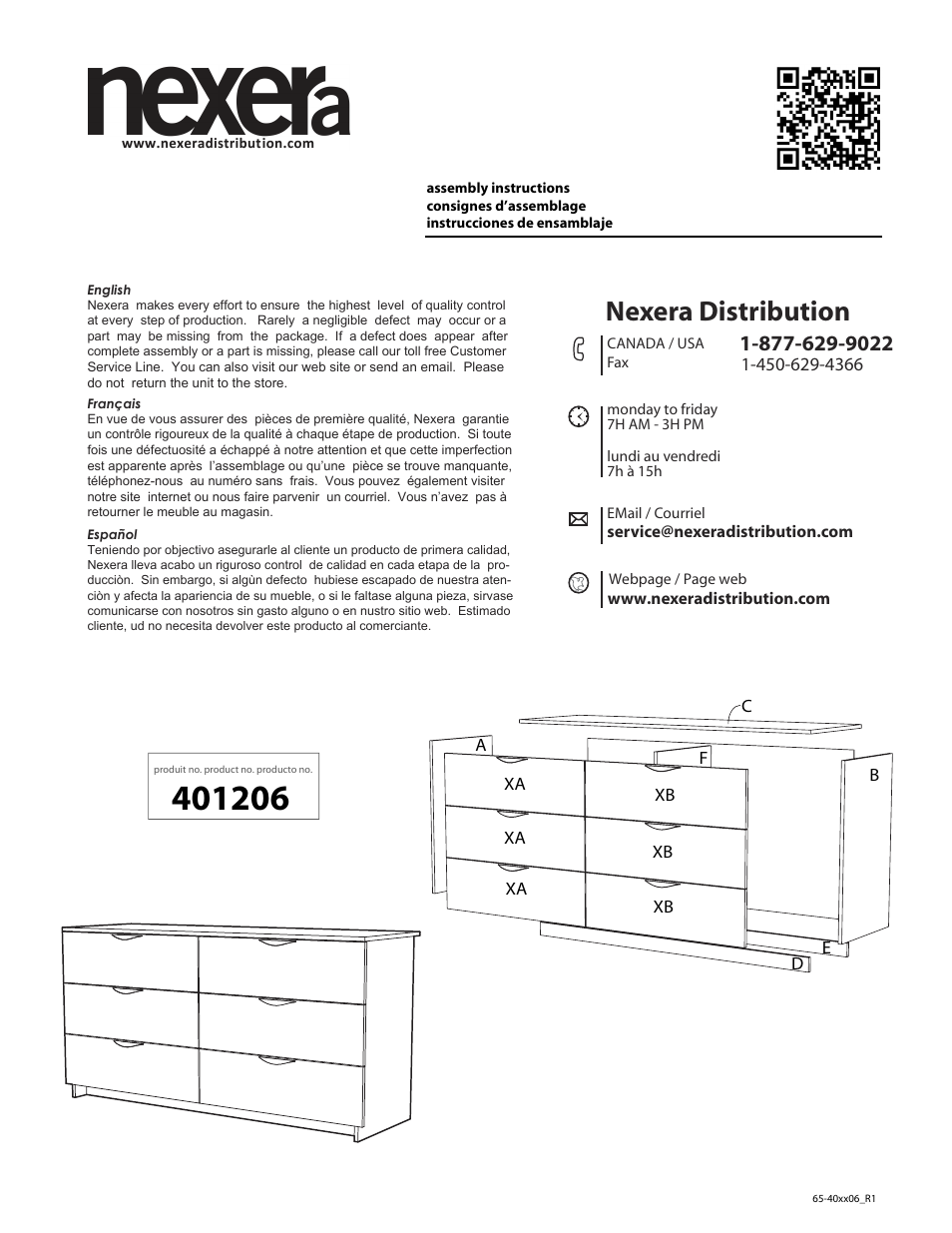 Nexera Nocce Collection - 6-Drawer Dresser (401206) User Manual | 12 pages