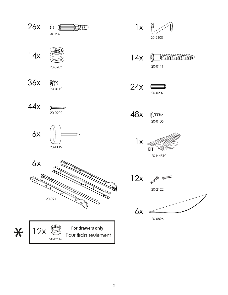 1x 44x, 12x x 6 | Nexera Nocce Collection - 6-Drawer Dresser (401206) User Manual | Page 2 / 12