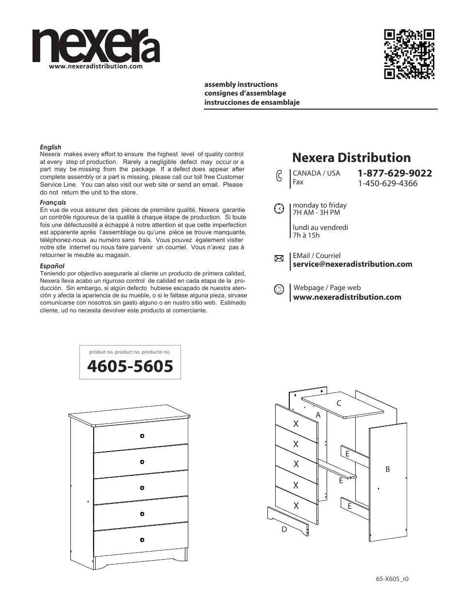 Nexera Alegria Collection - 5-Drawer Chest (5605) User Manual | 8 pages