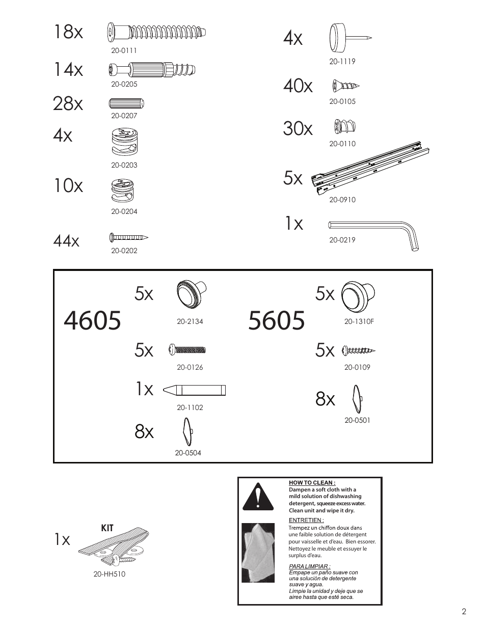 30x 40x, 44x 1x | Nexera Alegria Collection - 5-Drawer Chest (5605) User Manual | Page 2 / 8
