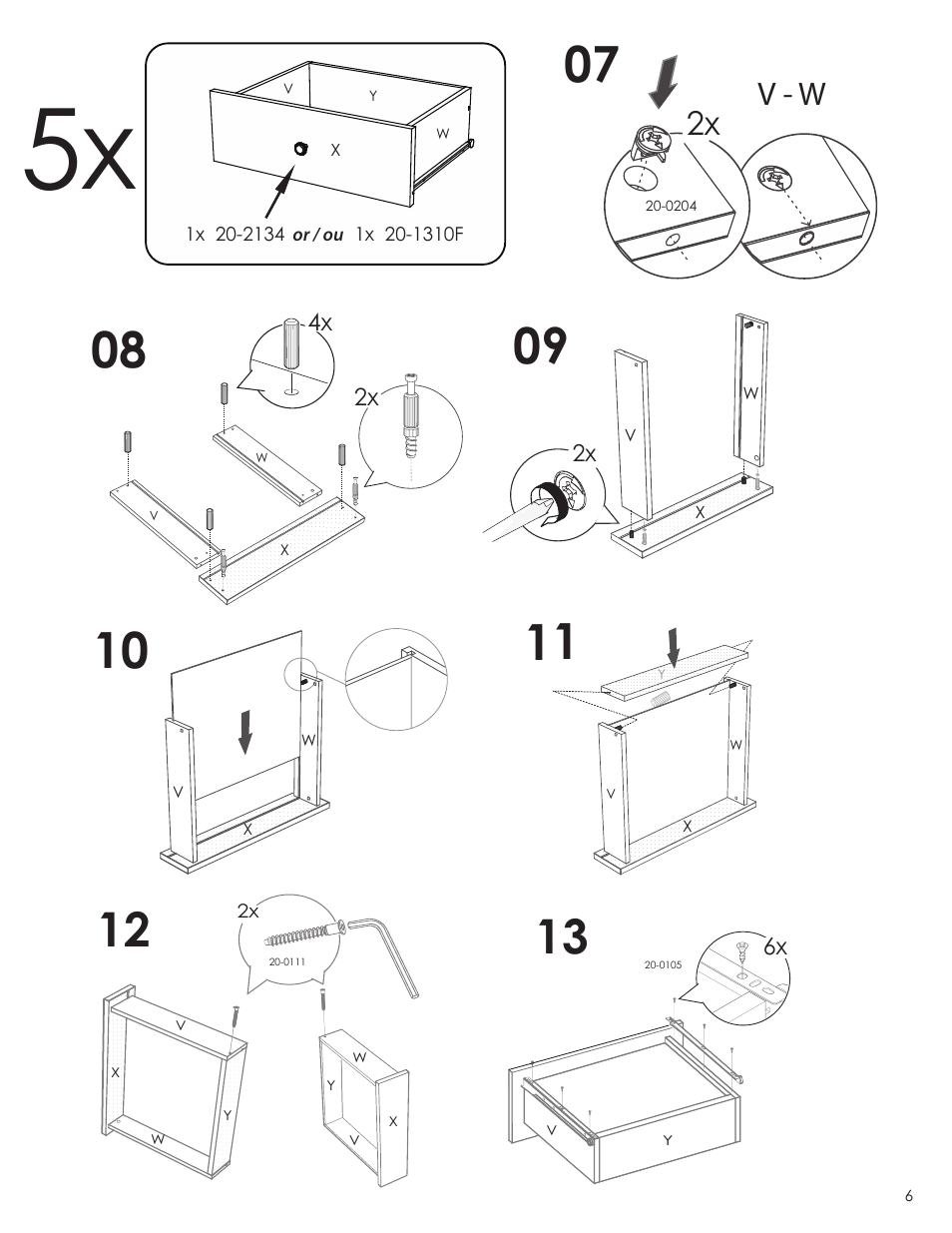 2x v - w | Nexera Alegria Collection - 5-Drawer Chest (5605) User Manual | Page 6 / 8