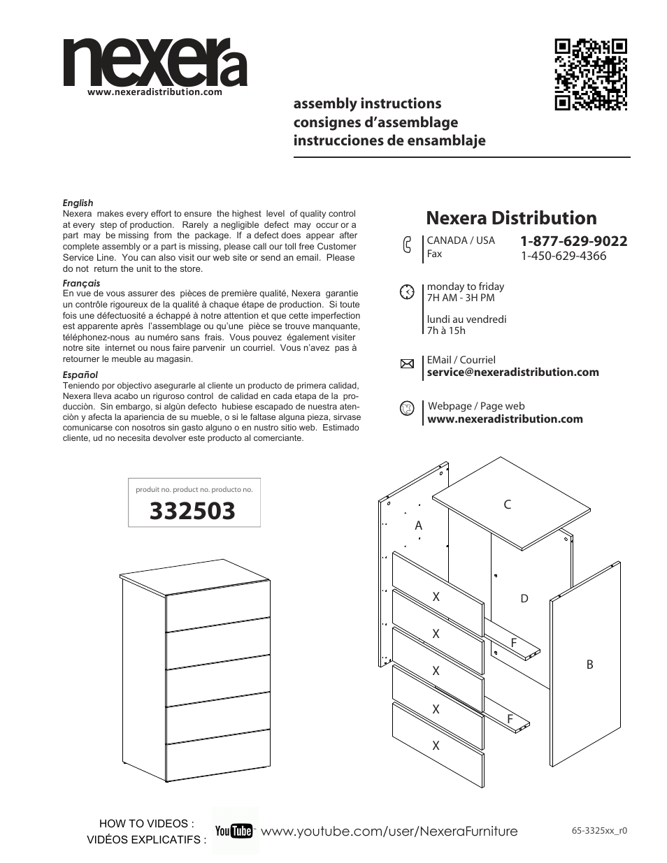 Nexera Taxi Collection - 5-Drawer Chest (332503) User Manual | 10 pages