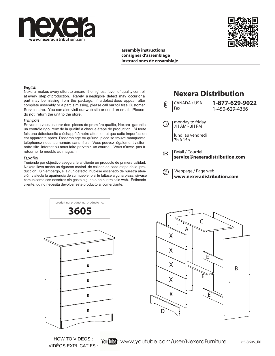Nexera Vichy Collection - 5-Drawer Chest (3605) User Manual | 8 pages