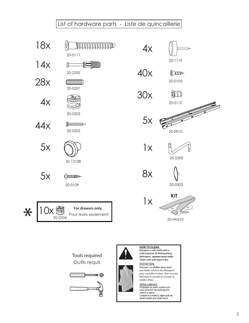 30x 40x, 5x 8x, 44x 1x | Nexera Vichy Collection - 5-Drawer Chest (3605) User Manual | Page 2 / 8