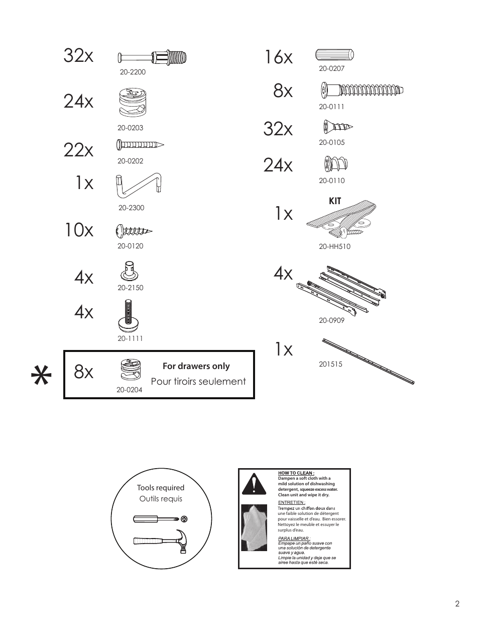 24x 32x, 1x 8x 22x, 4x 4x | Nexera Allure Collection - 4-Drawer Chest (223433) User Manual | Page 2 / 11