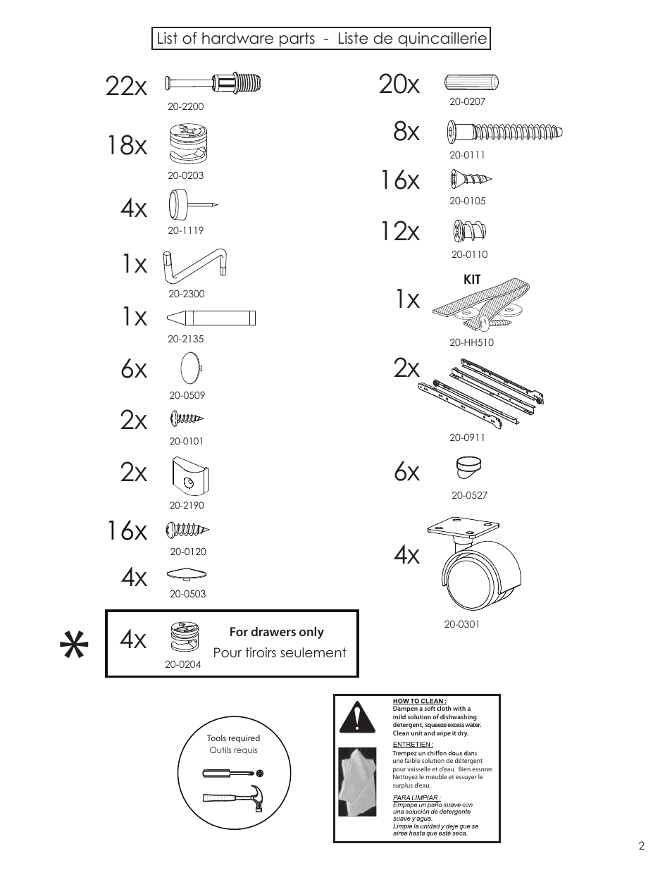18x 22x, 12x 16x, 2x 2x | Nexera Taxi Collection - 2-Drawer Chest + Trunk (330438) User Manual | Page 2 / 12