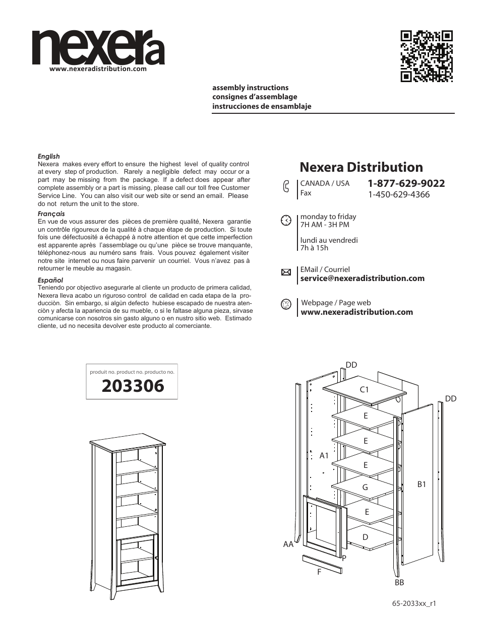Nexera Tuxedo Collection - Curio Cabinet (203306) User Manual | 9 pages