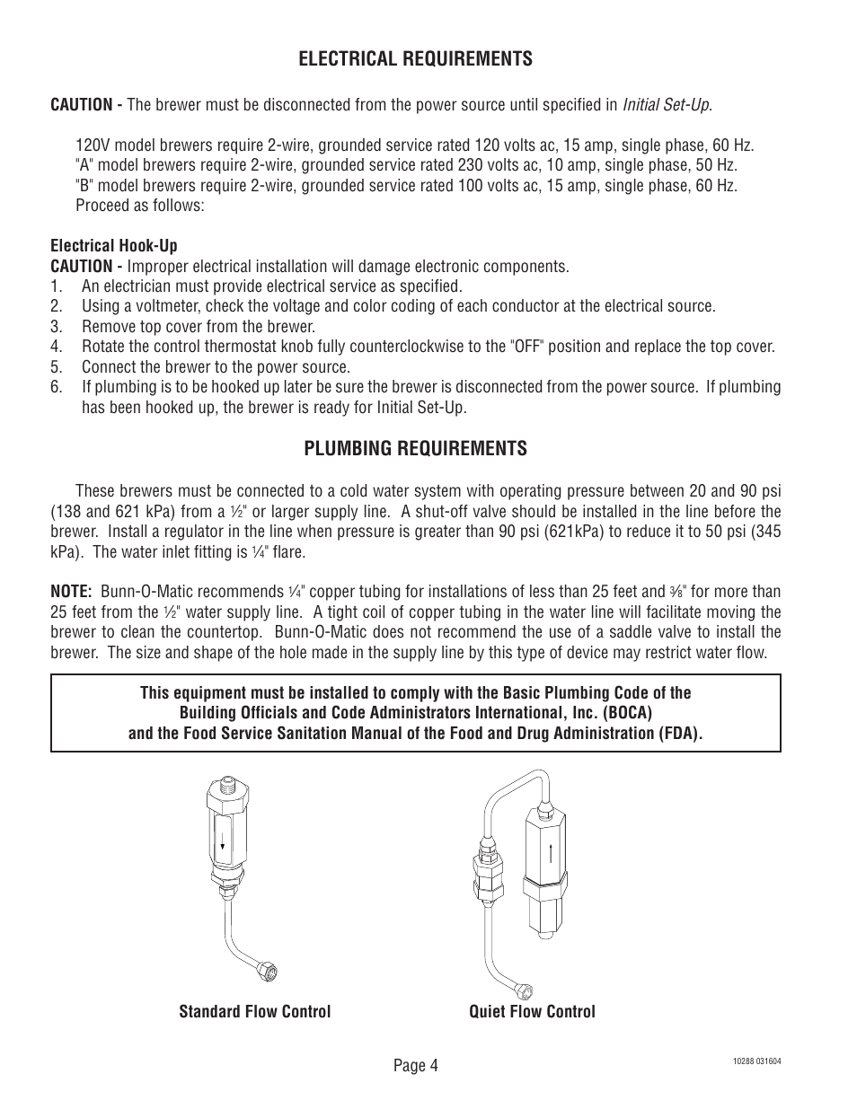 Electrical requirements, Plumbing requirements | Bunn TU3Q User Manual | Page 4 / 27
