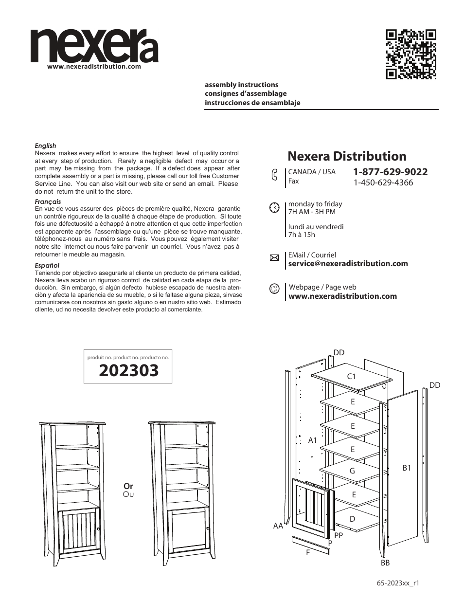 Nexera Vice Versa Collection - Curio Cabinet (202303) User Manual | 9 pages
