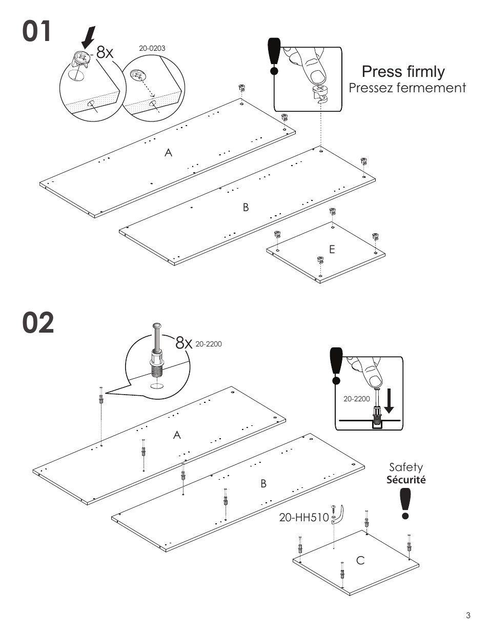 Press firmly | Nexera Next Collection - Bookcase / Audio Tower (600236) User Manual | Page 3 / 9