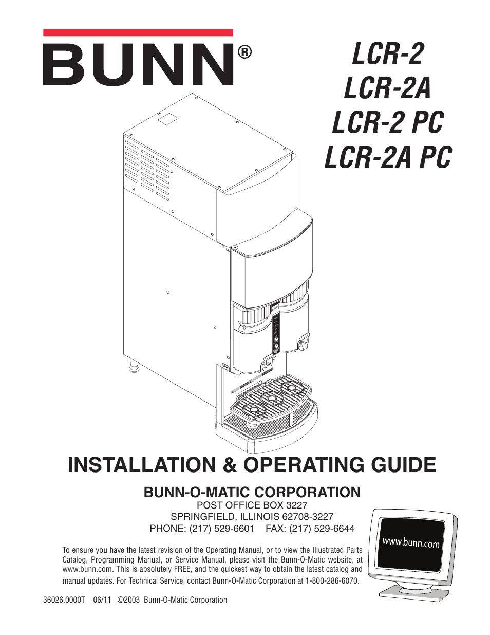 Bunn Electric Brewing System LCR-2 User Manual | 36 pages