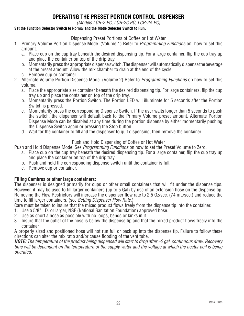 Bunn Electric Brewing System LCR-2 User Manual | Page 22 / 36