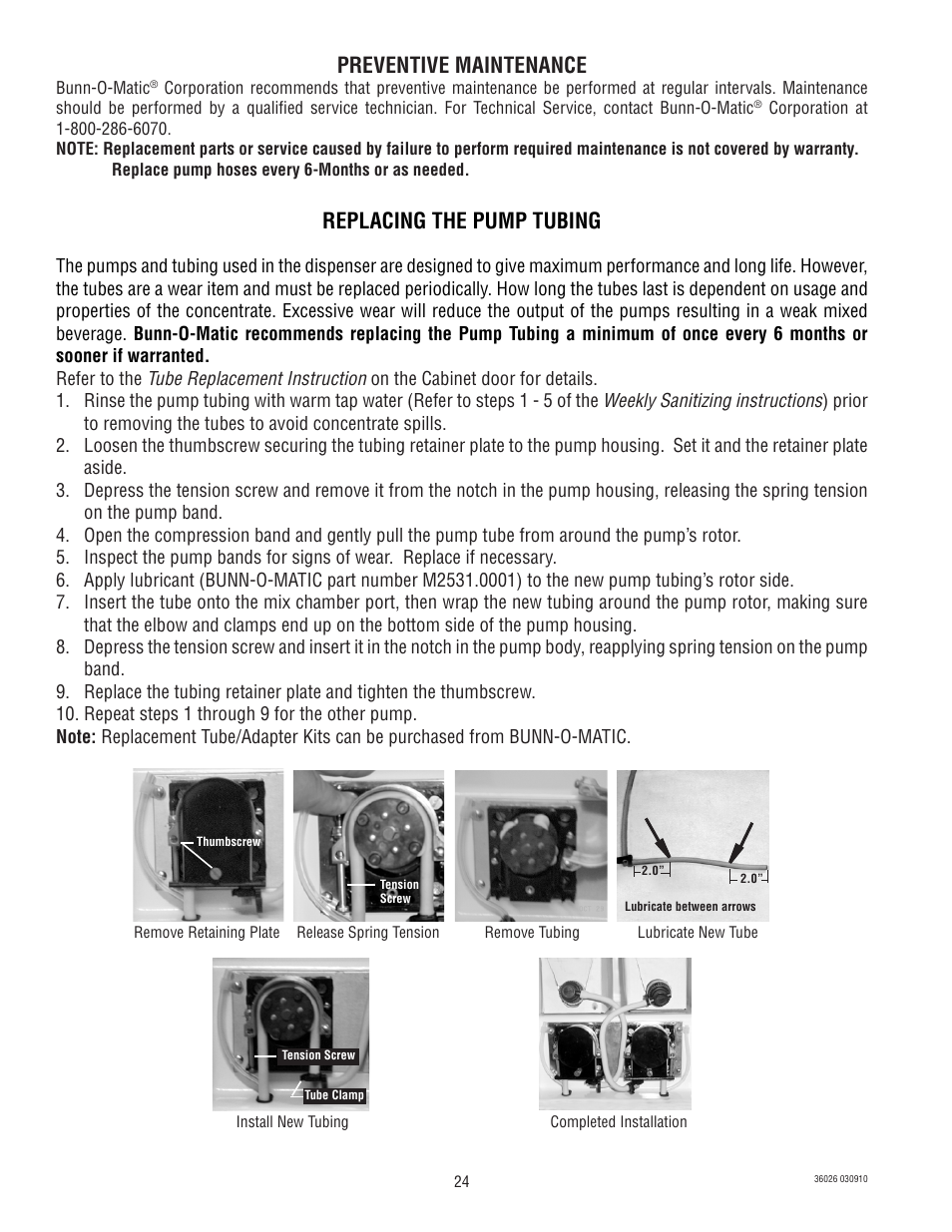 Replacing the pump tubing, Preventive maintenance | Bunn Electric Brewing System LCR-2 User Manual | Page 24 / 36