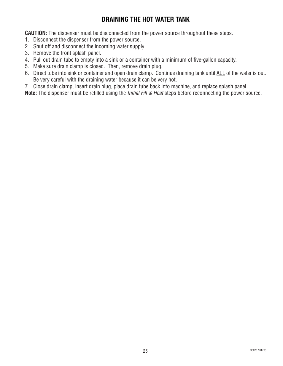 Draining the hot water tank | Bunn Electric Brewing System LCR-2 User Manual | Page 25 / 36