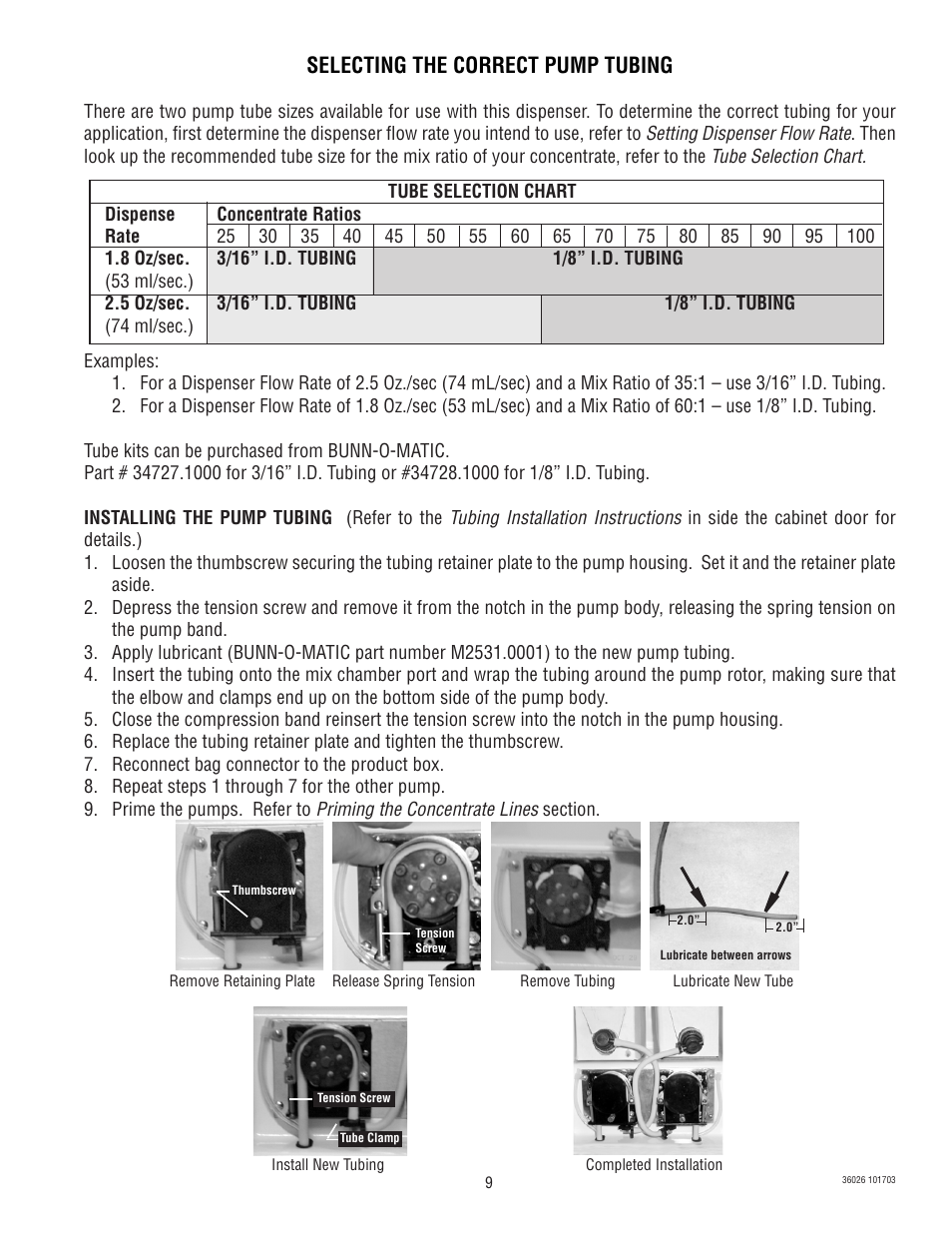Selecting the correct pump tubing | Bunn Electric Brewing System LCR-2 User Manual | Page 9 / 36