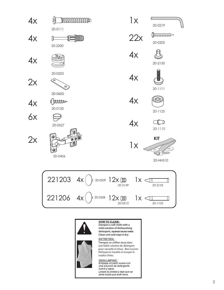 1x 4x 4x, 6x 2x, 12x 1x 1x | Nexera Blvd Collection - 1-Door Bookcase (221203) User Manual | Page 2 / 12