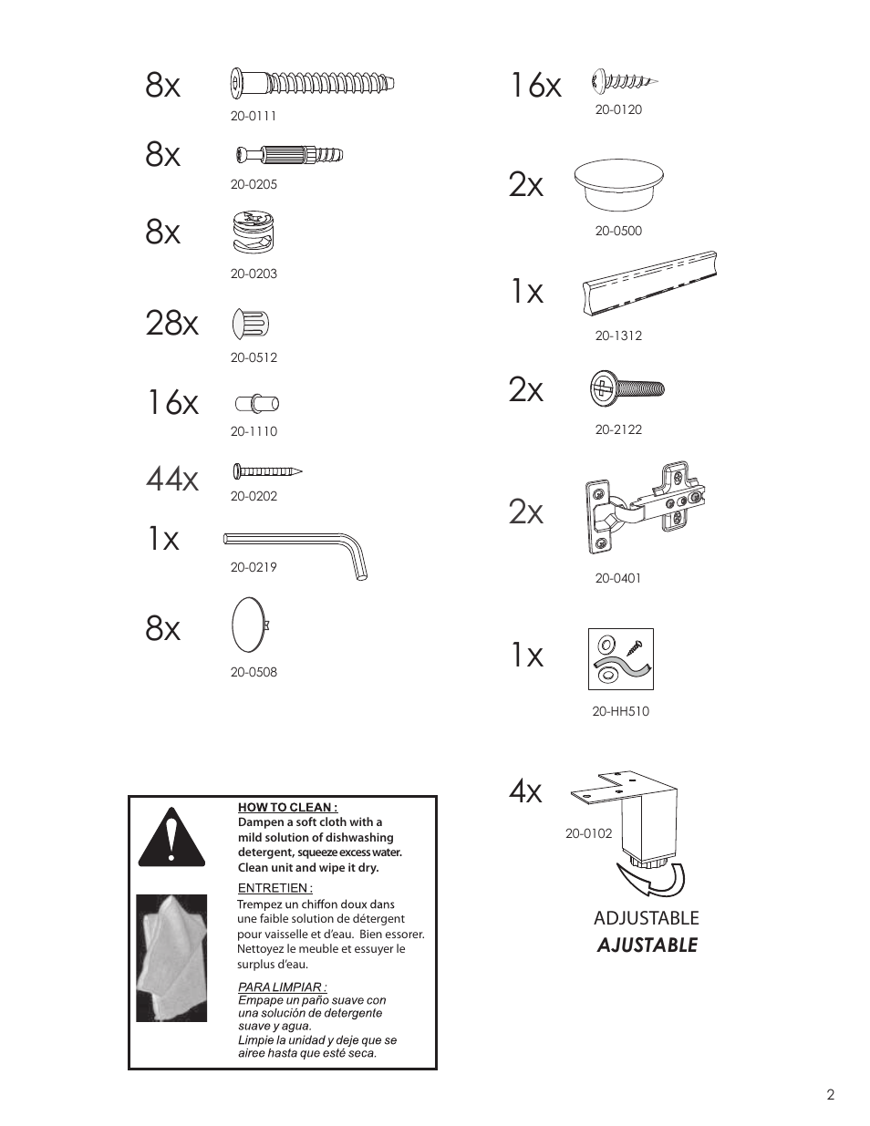 2x 8x, 8x 44x, 2x 1x | Nexera Element Collection - Satellite Tower (430604) User Manual | Page 2 / 10