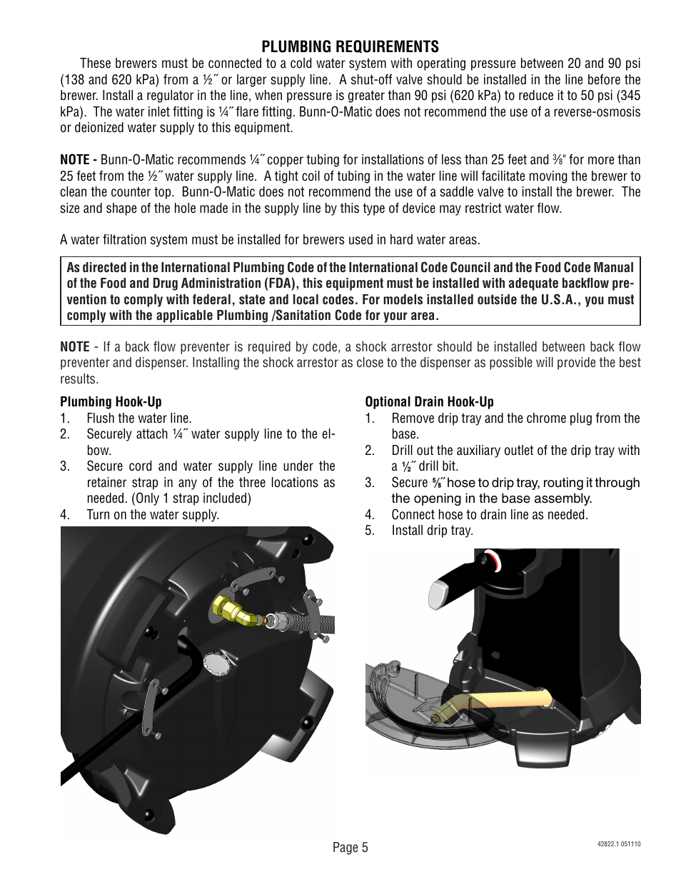 Plumbing requirements | Bunn Trifecta 428220001E User Manual | Page 5 / 20