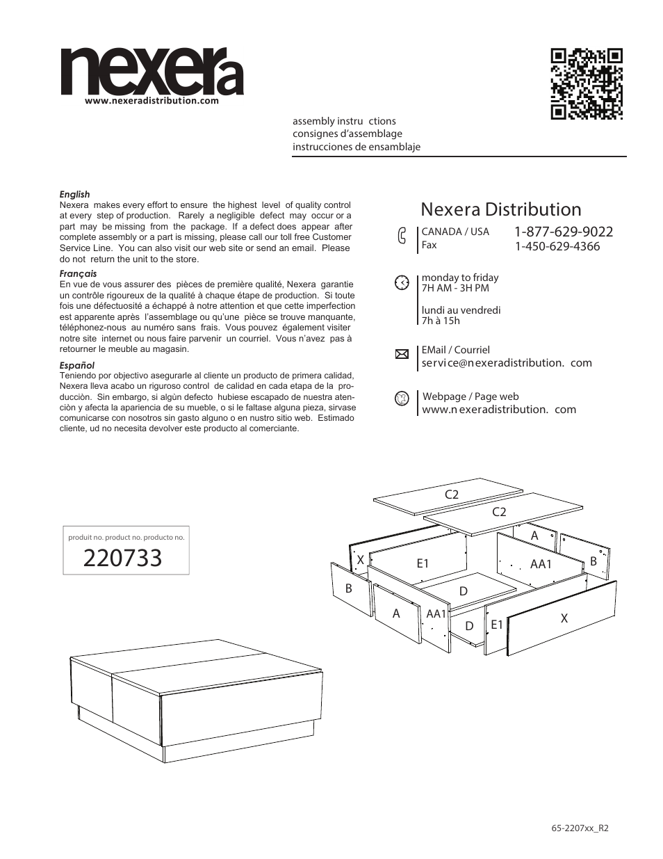 Nexera Allure Collection - Coffee Table (220733) User Manual | 9 pages
