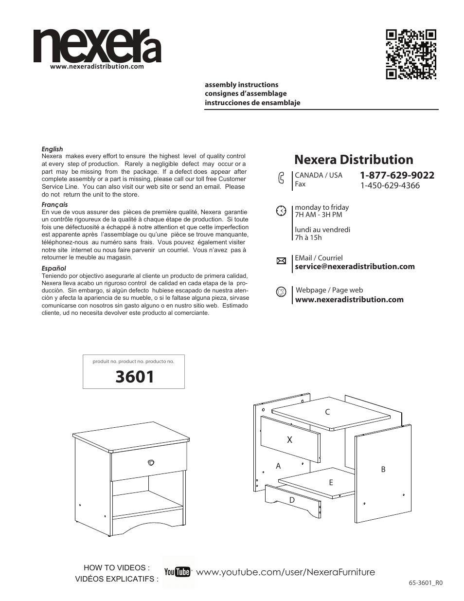 Nexera Vichy Collection - Night Stand (3601) User Manual | 7 pages