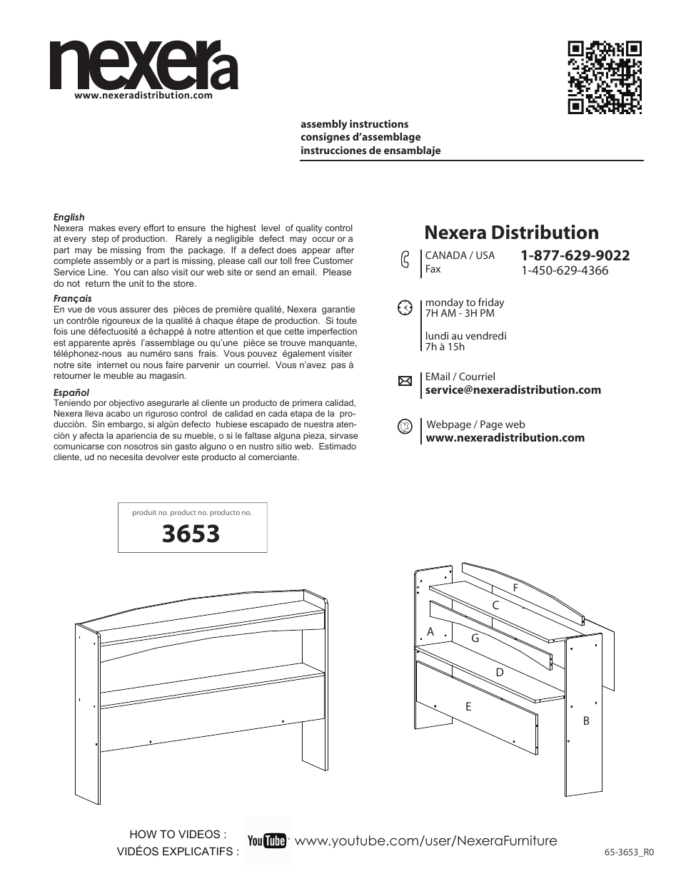 Nexera Vichy Collection - Full Size Headboard (3653) User Manual | 8 pages