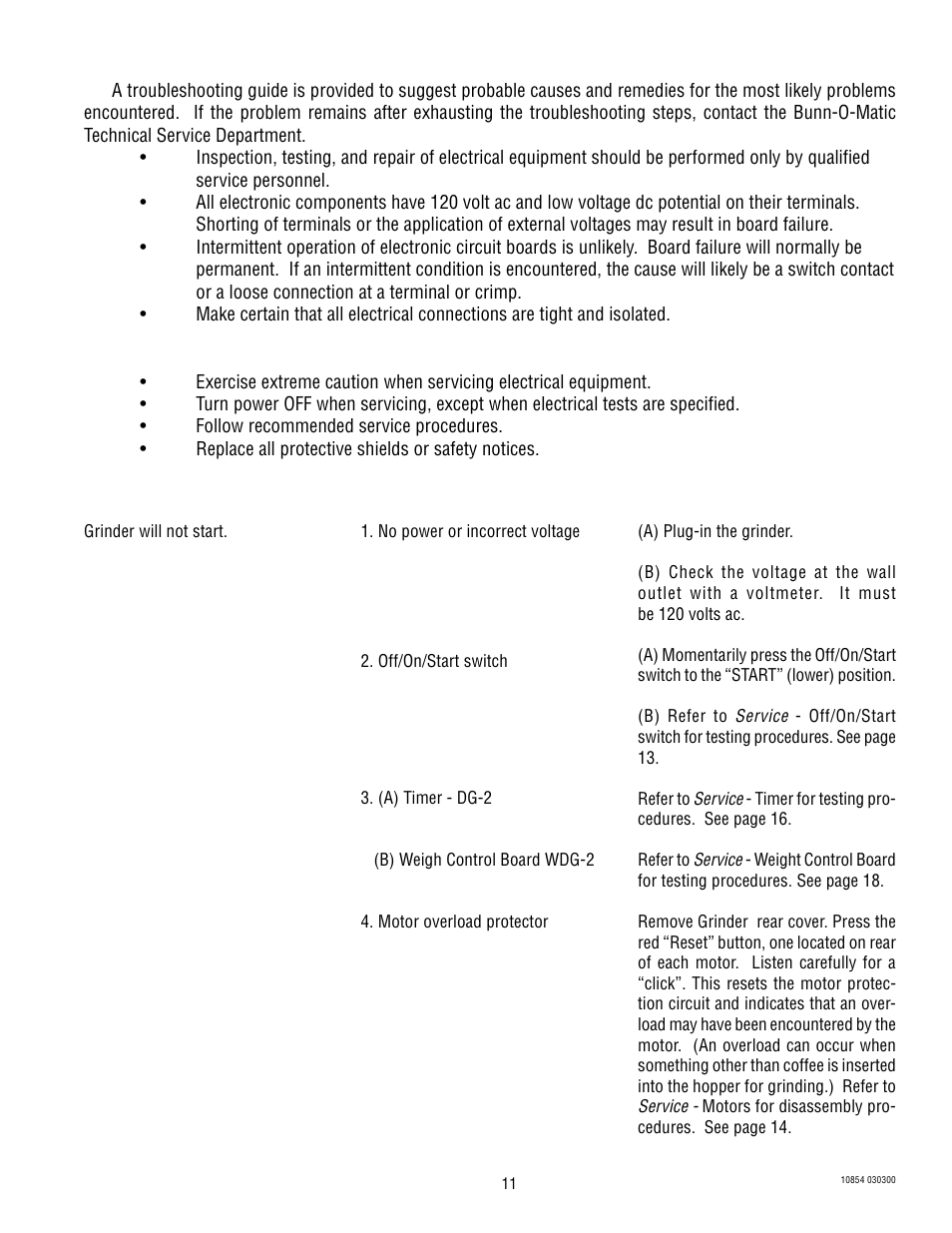 Troubleshooting | Bunn WDG-2 User Manual | Page 11 / 28