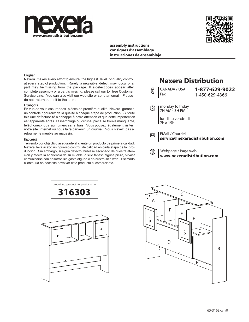 Nexera Pixel Collection - Full Size Headboard (316303) User Manual | 9 pages